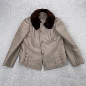 VTG I Magnin Coat Womens Medium White Fur Collared 1970s Jacket Classic France
